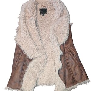 Maurices Women's Brown and Cream Faux Fur Jacket
